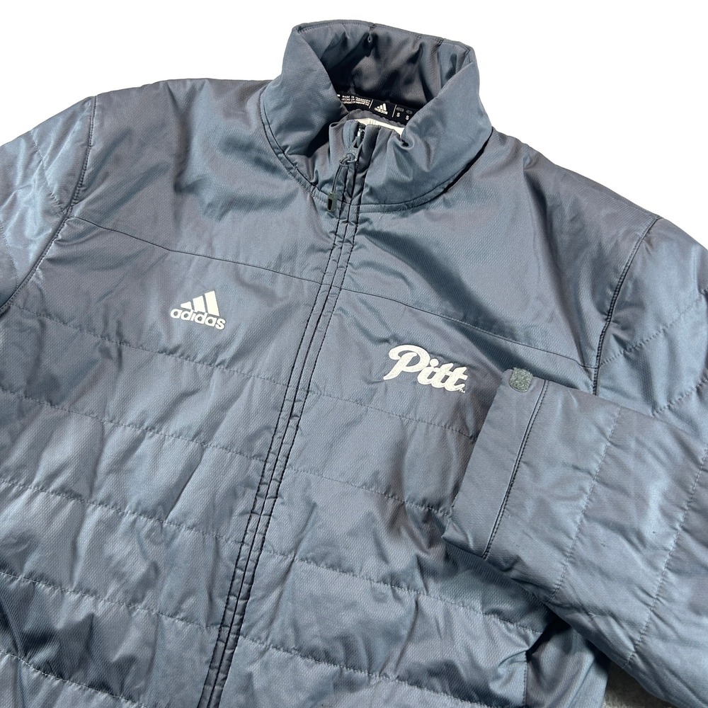 Adidas Puffer Jacket Mens Small Gray Pitt Panthers Quilted Full Zip 6777A 17